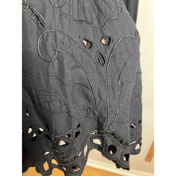 Jane Ashley Chic Floral Maxi Skirt M Black Eyelet Neutral Preppy Old Money 80s - Picture 7 of 14